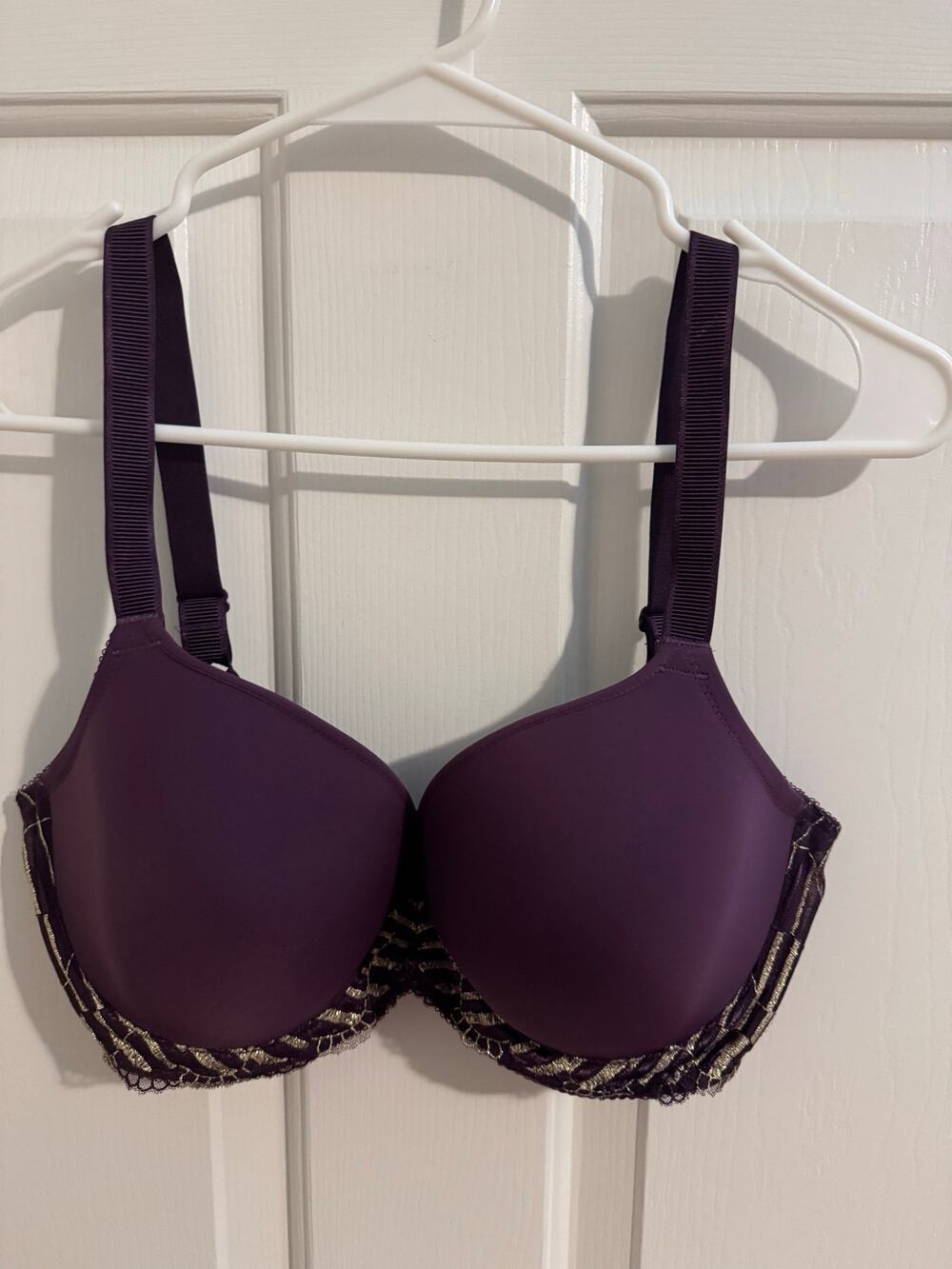 Wacoal La Femme Underwire T-shirt Bra 853217 Padded Lace Purple Gold 34DDD